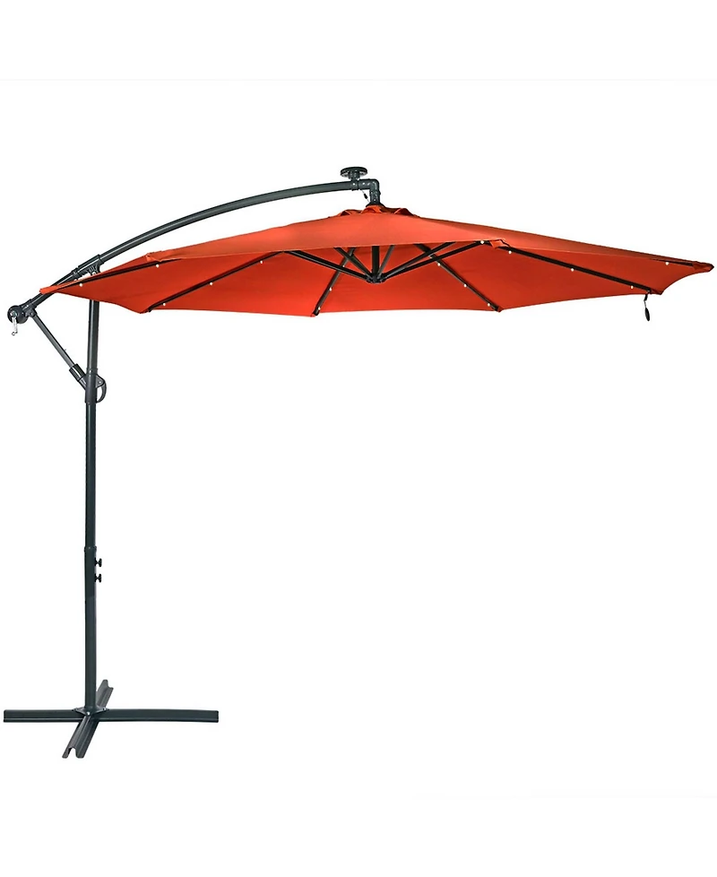 10-Foot Offset Cantilever Solar Patio Umbrella - Features Outdoor Led Lights, Crank, and Cross Base Navy Blue