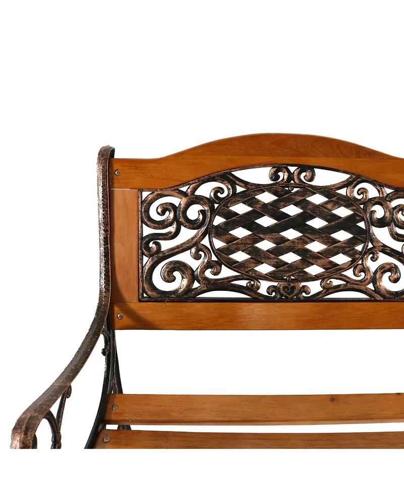 2-Person Ivy Crossweave Design Cast Iron and Wood Frame Outdoor Garden Bench