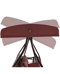 3-Seat Deluxe Patio Swing with Steel Frame and Canopy - 600-Pound Weight Capacity - Maroon Cushions Included