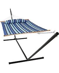 Quilted Double Hammock with Stand for Outside - 400-Pound Capacity 2-Person Hammock with Stand - 15-Foot Stand - Catalina Beach