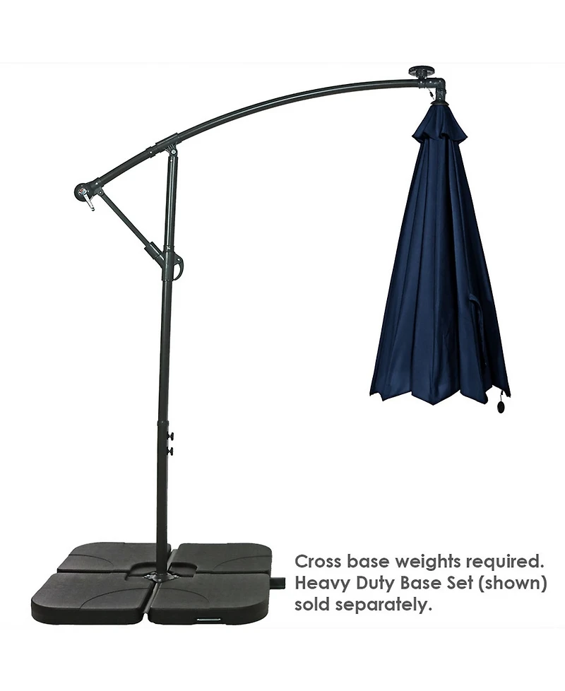 10-Foot Offset Cantilever Solar Patio Umbrella - Features Outdoor Led Lights, Crank, and Cross Base - Navy Blue