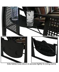 3-Seat Patio Swing with Steel Frame and Canopy - 600-Pound Weight Capacity - Brown Stripe Cushions