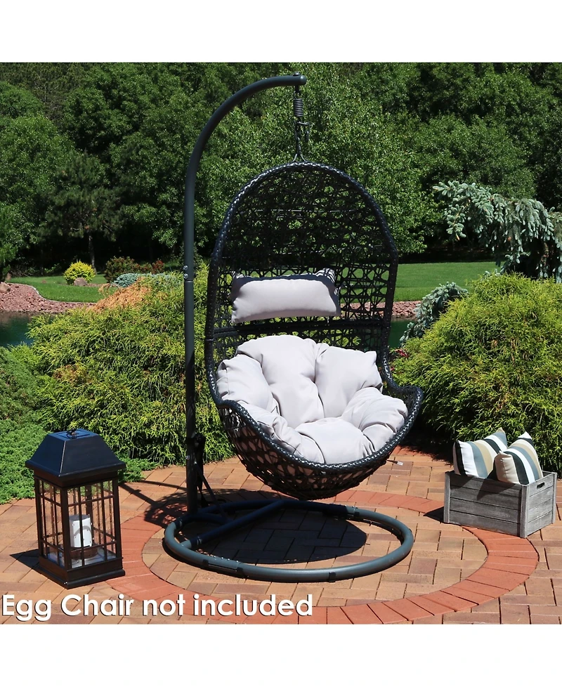 Durable Indoor/Outdoor Powder-Coated Steel Egg Chair Stand with Extra-Wide Round Base - 76" H - Black