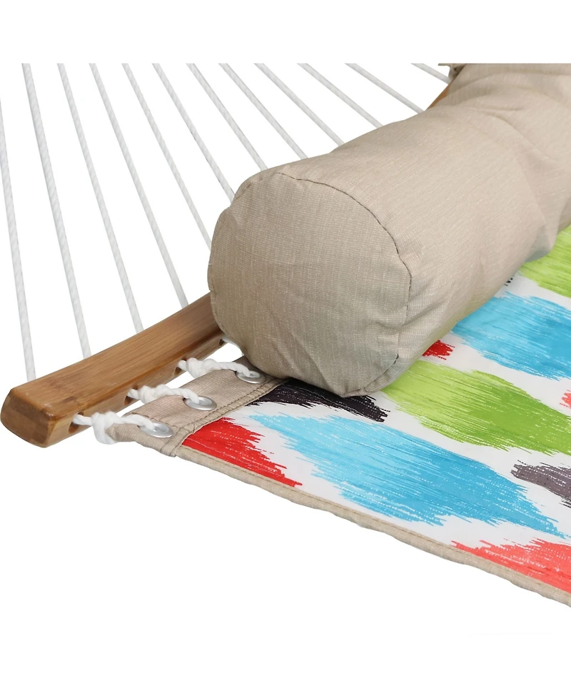 Heavy-Duty Quilted 2-Person Hammock with Curved Bamboo Spreader Bars - 450 lb Weight Capacity