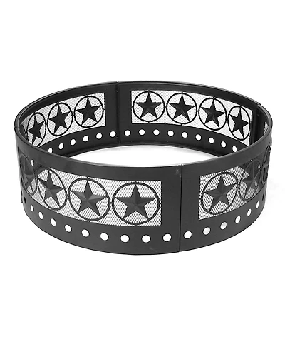 Outdoor Heavy-Duty Steel Portable Large Round Four Star Cut Out Fire Pit Ring - 36" - Black