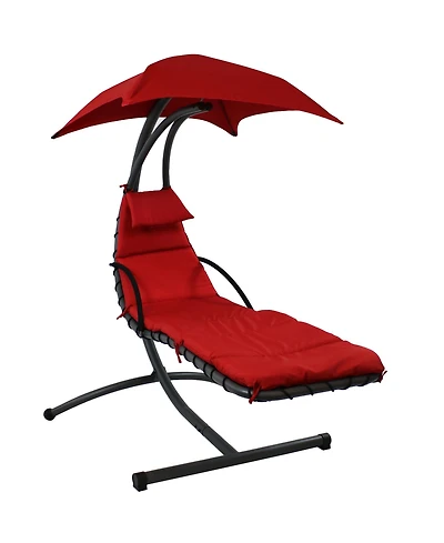 Outdoor Hanging Chaise Floating Lounge Chair with Canopy Umbrella and Arc Stand