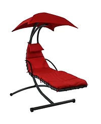 Outdoor Hanging Chaise Floating Lounge Chair with Canopy Umbrella and Arc Stand