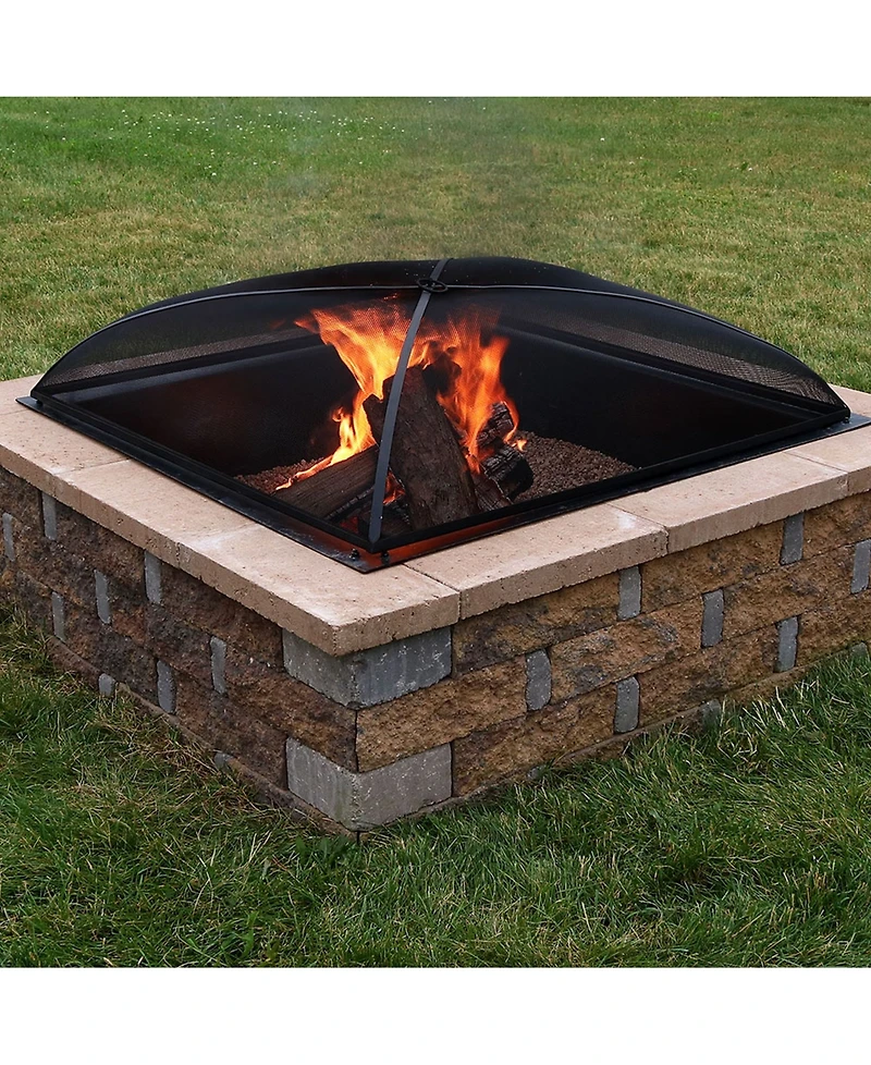 Outdoor Heavy-Duty Steel Mesh Square Easy-Opening Camp Fire Pit Spark Screen Lid - Black