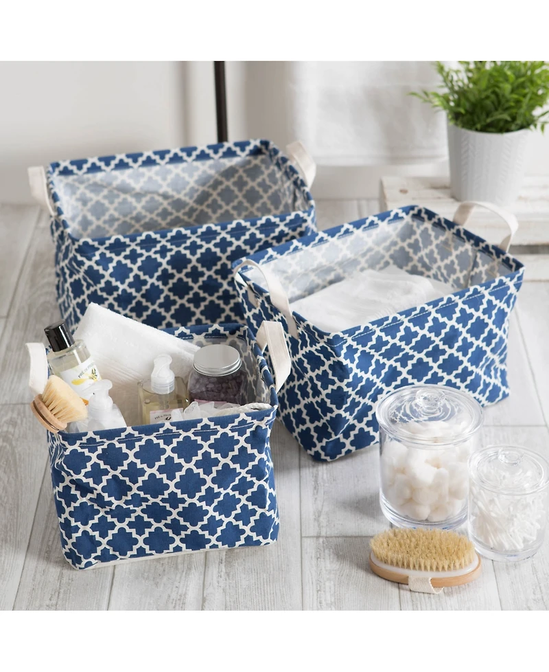 Design Imports Polyethylene Coated Cotton Polyester Laundry Bin Lattice Rectangle Extra Large Set of 2