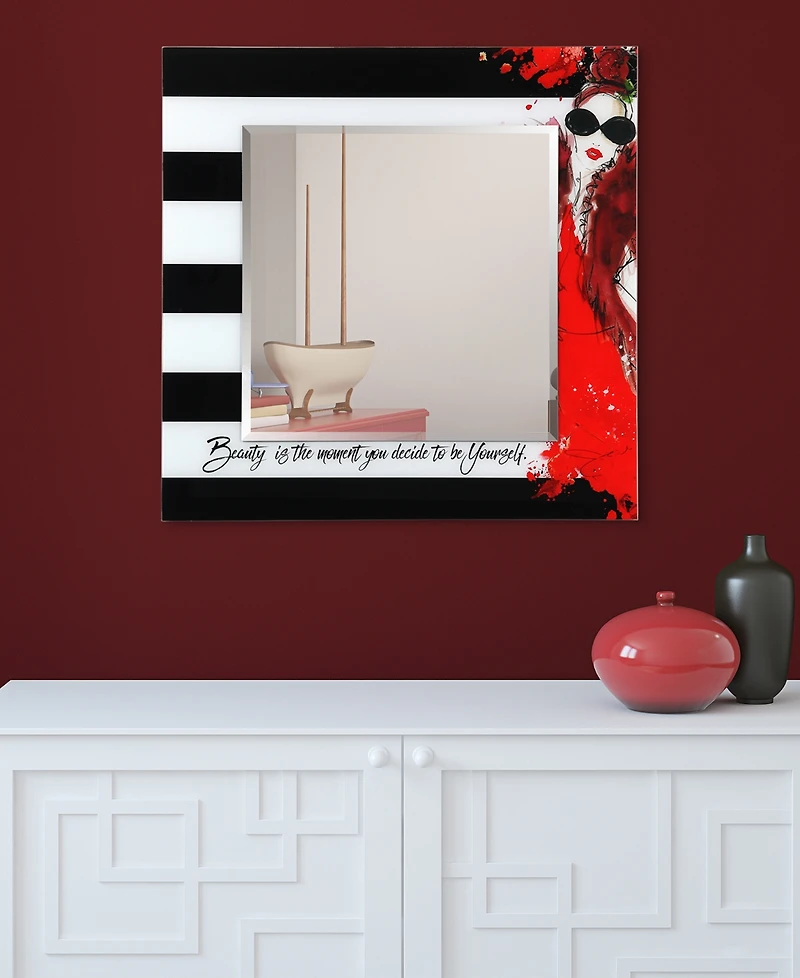 Empire Art Direct Fashion Square Beveled Wall Mirror on Free Floating Reverse Printed Tempered Art Glass, 36" x 36" x 0.4"
