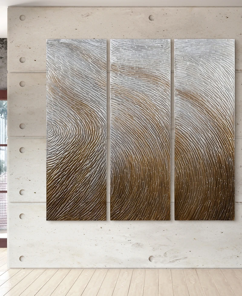 Empire Art Direct Gold Waves 3-Piece Textured Metallic Hand Painted Wall Art Set by Martin Edwards, 60" x 20" x 1.5"
