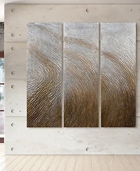 Empire Art Direct Gold Waves 3-Piece Textured Metallic Hand Painted Wall Art Set by Martin Edwards, 60" x 20" x 1.5"