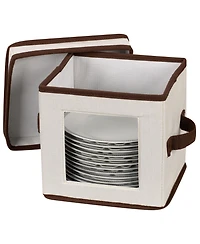 China Plate Storage Box, Salad Plate Storage, Windowed Panel, Stackable and Foldable Frame, Handles and Fully Removable Lid