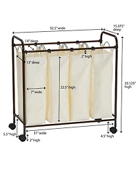 Household Essentials Rolling Laundry Sorter, 4 Bag Laundry Sorter Cart