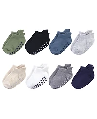 Touched by Nature Baby Boys Organic Cotton Socks with Non-Skid Gripper for Fall Resistance, Solid