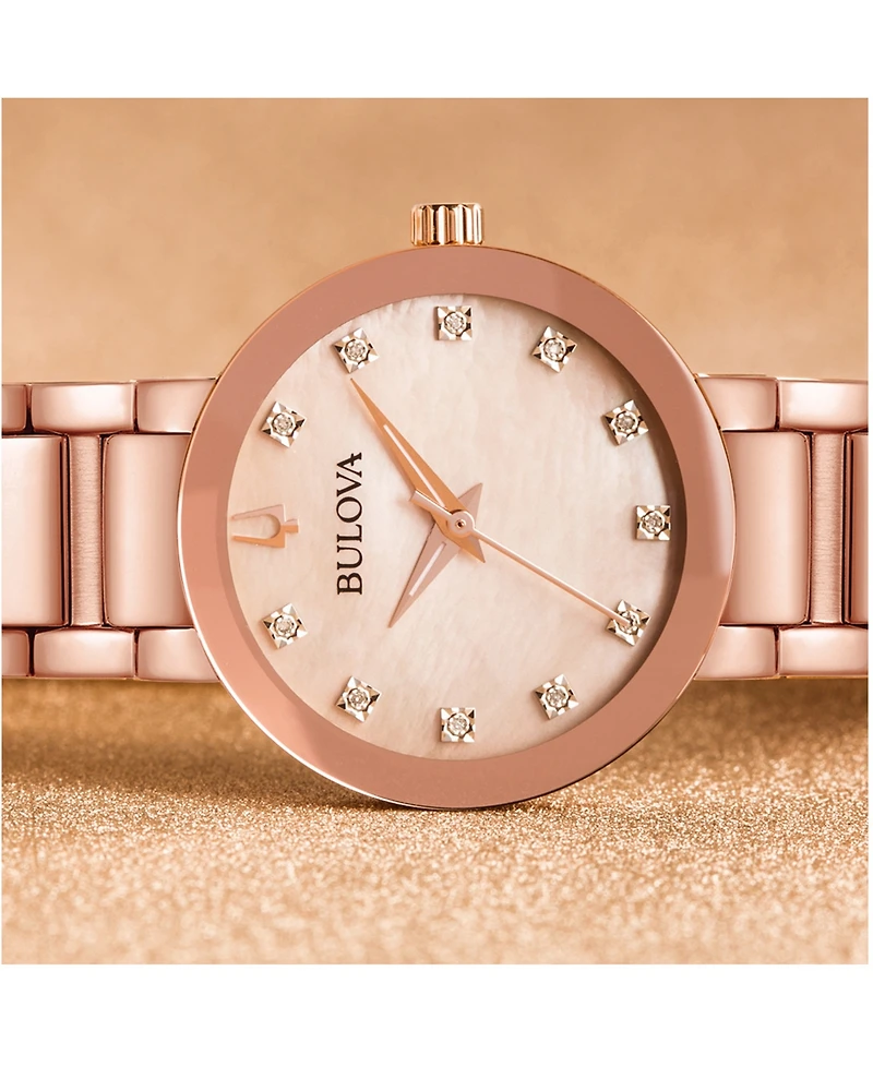 Bulova Women's Futuro Diamond-Accent Rose Gold-Tone Stainless Steel Bracelet Watch 30mm