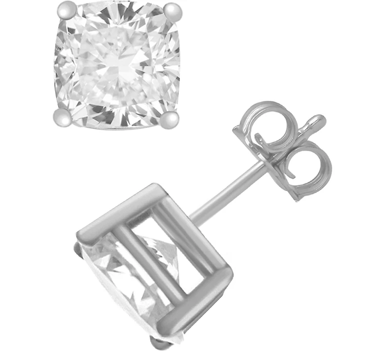 And Now This Cubic Zirconia Cushion Stud Earrings in Silver and Gold Plate