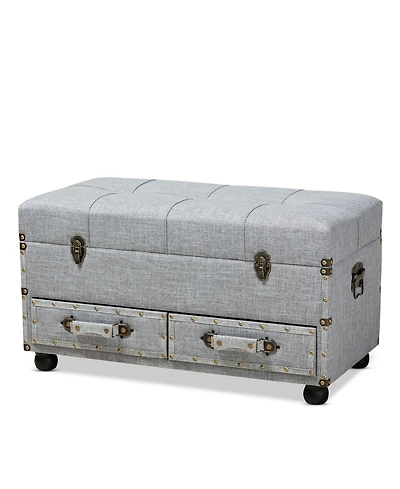 Furniture Flynn Modern Transitional Upholstered 2 Drawer Storage Trunk Ottoman