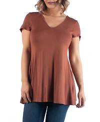 24seven Comfort Apparel Plus Short Sleeve V-Neck Tunic Top