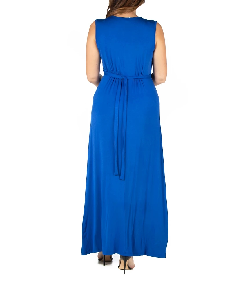 24seven Comfort Apparel Plus Sleeveless Empire Waist Maxi Dress