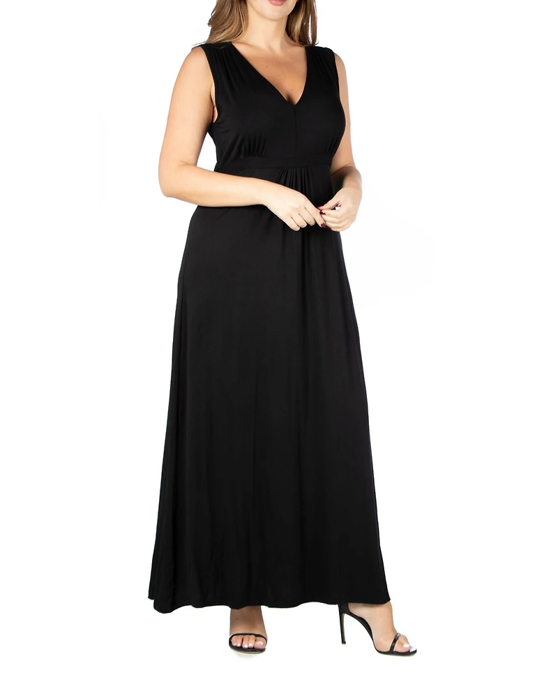 24seven Comfort Apparel Plus Sleeveless Empire Waist Maxi Dress
