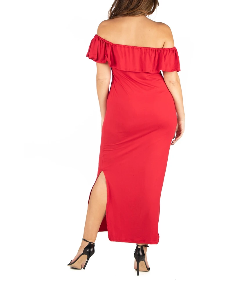 24seven Comfort Apparel Plus Ruffle Off The Shoulder Maxi Dress