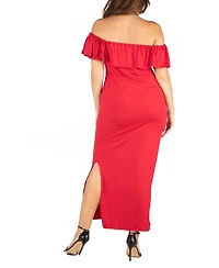 24seven Comfort Apparel Plus Ruffle Off The Shoulder Maxi Dress