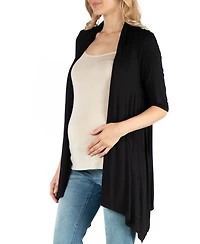 24seven Comfort Apparel Loose Fit Open Front Maternity Cardigan with Half Sleeve