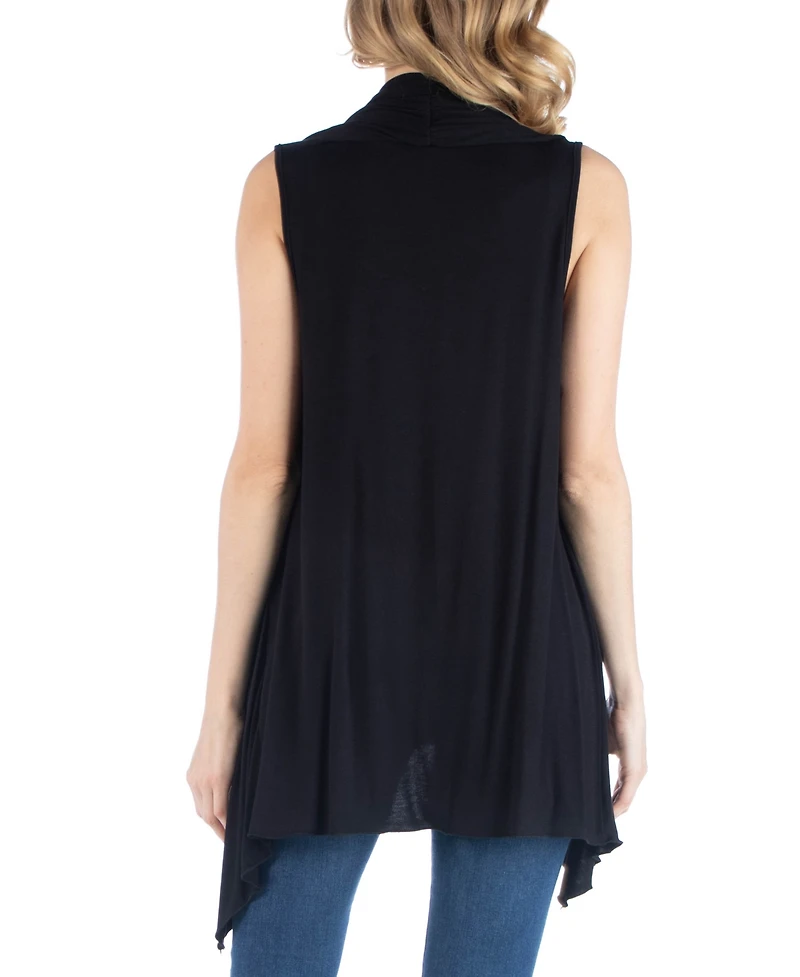 24seven Comfort Apparel Draped Maternity Open Front Sleeveless Cardigan
