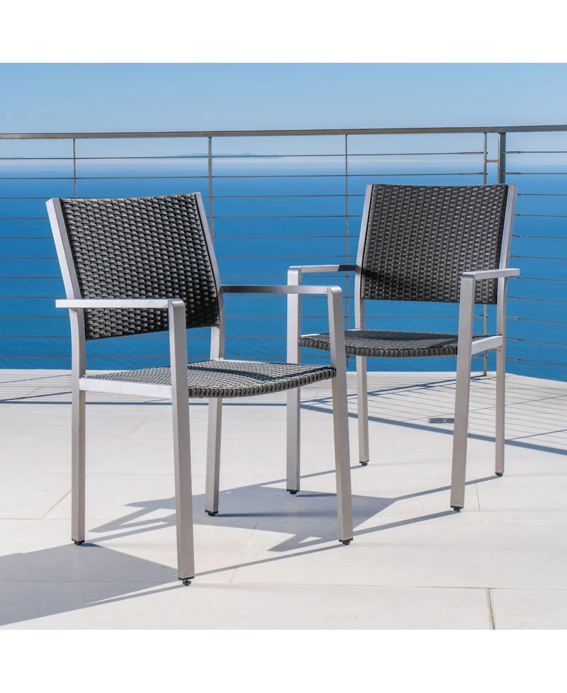 Noble House Cape Coral Outdoor Dining Chairs with Frame, Set of 2