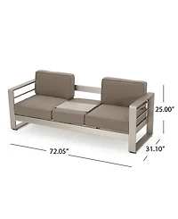 Noble House Cape Coral Outdoor Loveseat Sofa with Tray