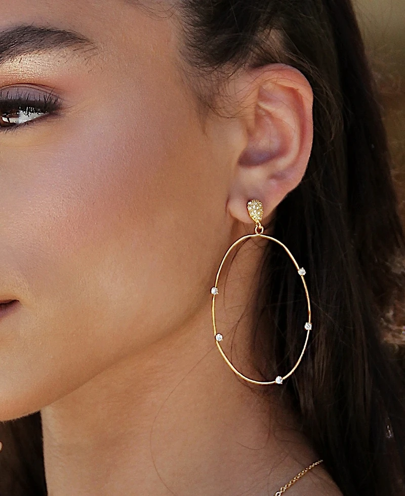 Ettika Delicate Crystal Large Oval Hoop Women's Earrings