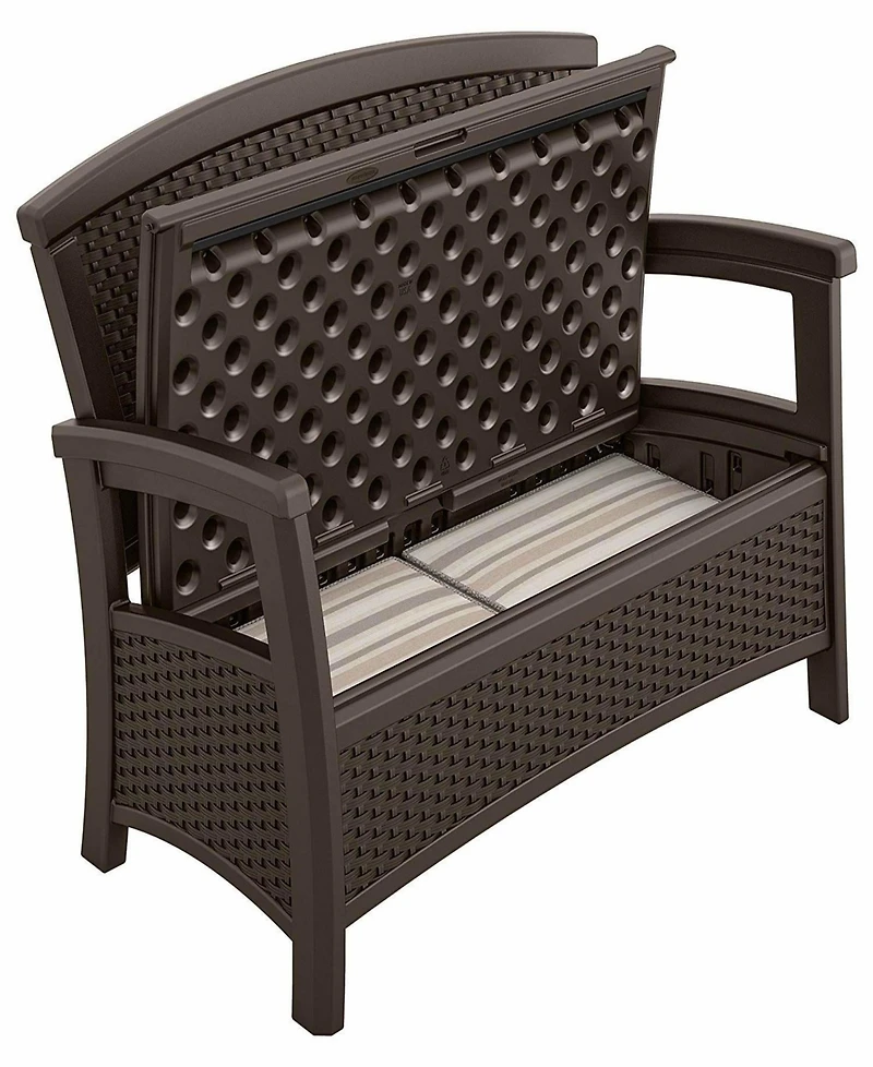 Suncast Elements BMWB5000 Resin Wicker Design Loveseat with Storage Area, Java