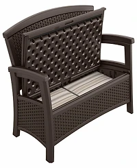 Suncast Elements BMWB5000 Resin Wicker Design Loveseat with Storage Area, Java