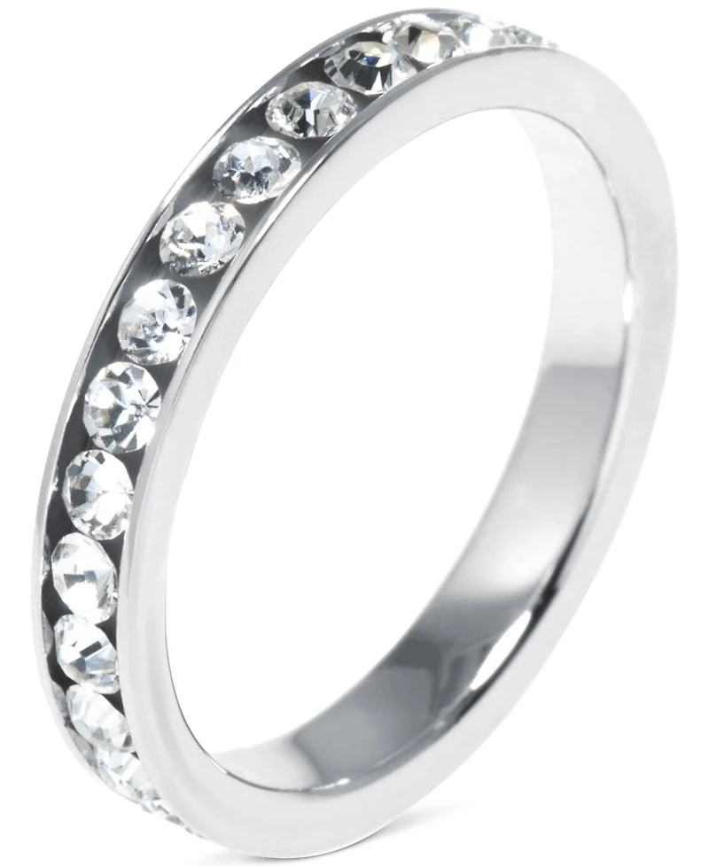 Crystal Eternity Flat Edge Stacking Band Sterling Silver