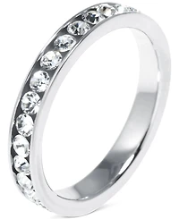 Crystal Eternity Flat Edge Stacking Band Sterling Silver