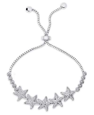 Diamond Accent Stars Bolo Adjustable Bracelet in Silver-Plated Brass