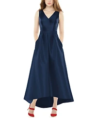 Alfred Sung Women's Sleeveless Pleated Skirt High Low Dress with Pockets