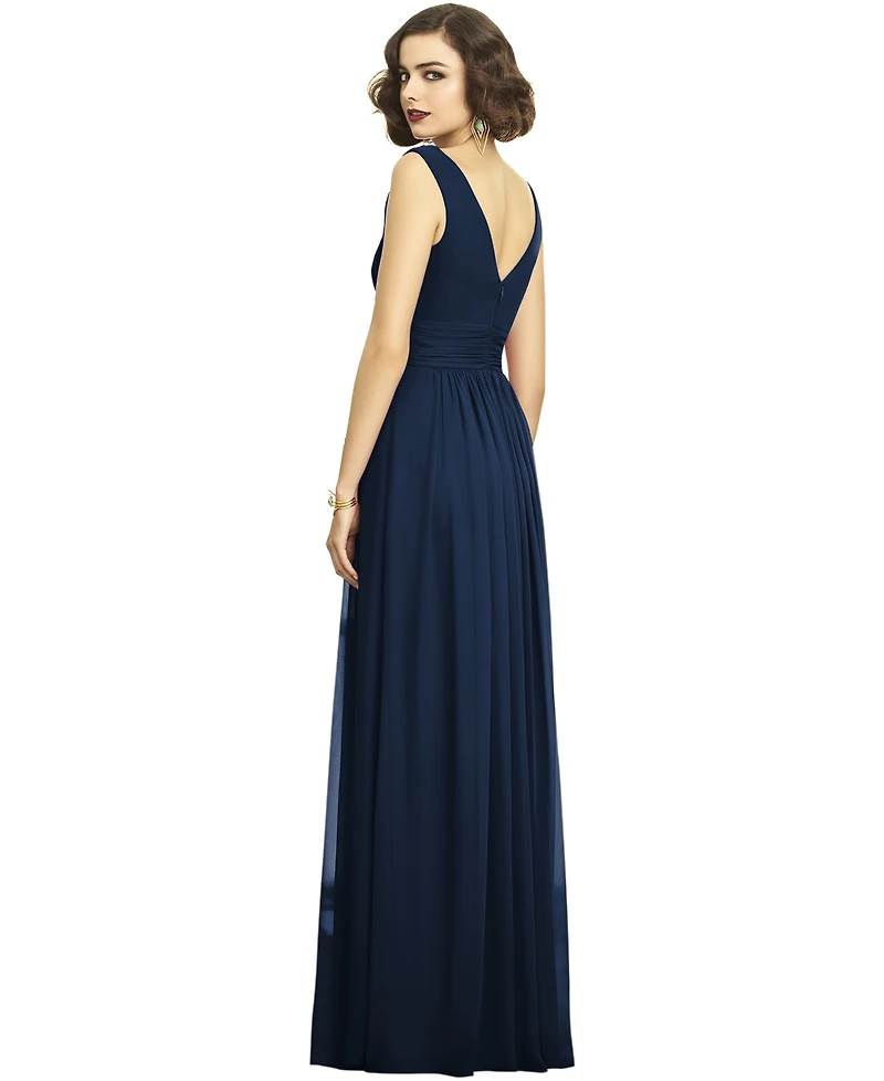 Dessy Collection Plus Sleeveless Draped Chiffon Maxi Dress with Front Slit