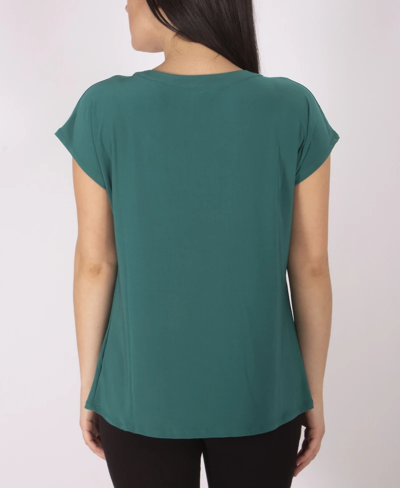 Plus Short Sleeve Jewel Neck Top with Grommets