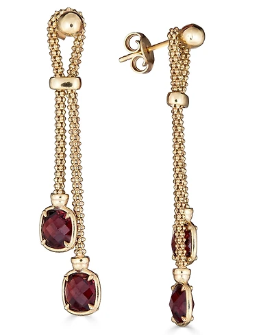 Lapis Lazuli Double Chain Drop Earrings 14k Gold-Plated Sterling Silver (Also Turquoise, Citrine, Amethyst, Garnet & Onyx)