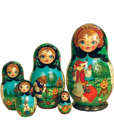 G.DeBrekht 5 Piece Ginger Bread Russian Matryoshka Nested Doll Set