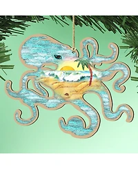 Designocracy Octopus Wooden Ornaments, Set of 2