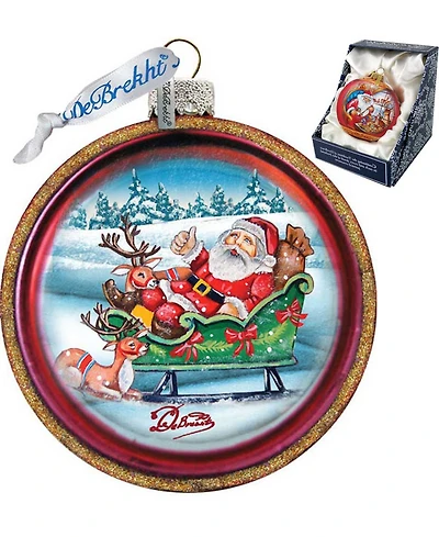 G.DeBrekht Joyful Sleigh Ride Cut Ball Glass Ornament