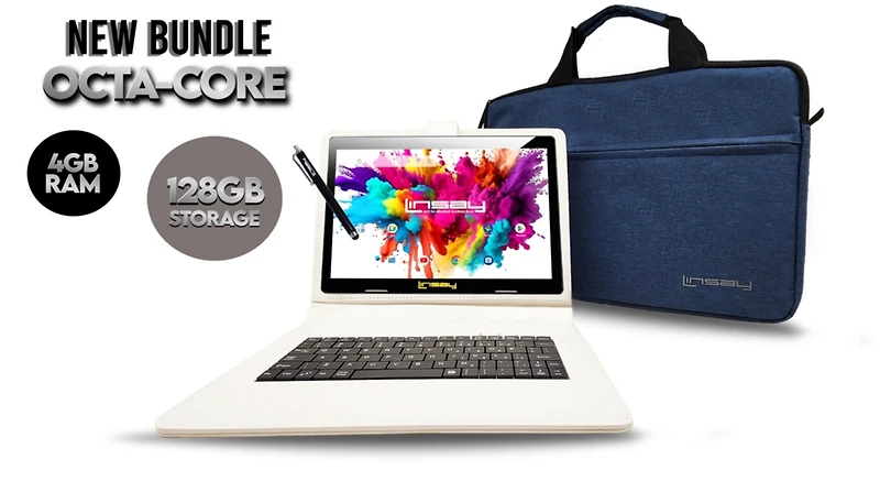 Linsay 10.1 Octa-Core Tablet 4GB Ram 128GB Storage Android 15 Premium Business Bundle with "oracle" Keyboard case, Briefcase and Pen stylus