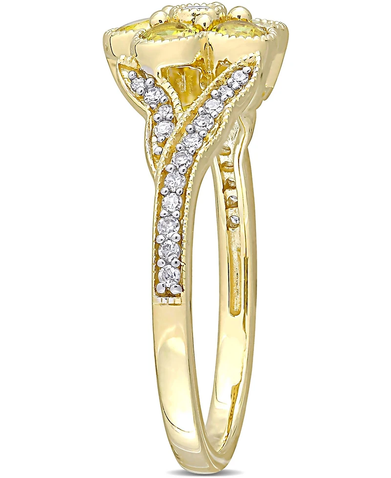 Yellow Sapphire (3/4 ct. t.w.) & Diamond (1/6 Flower Ring 10k Gold