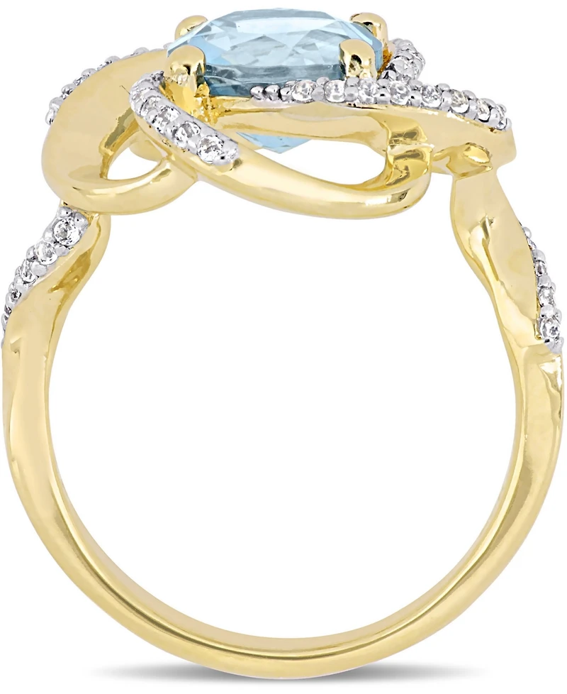 Blue Topaz (2-1/3 ct. t.w.) & White (1/4 Swirl Statement Ring 18k Gold-Plated Sterling Silver