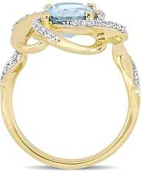 Blue Topaz (2-1/3 ct. t.w.) & White (1/4 Swirl Statement Ring 18k Gold-Plated Sterling Silver