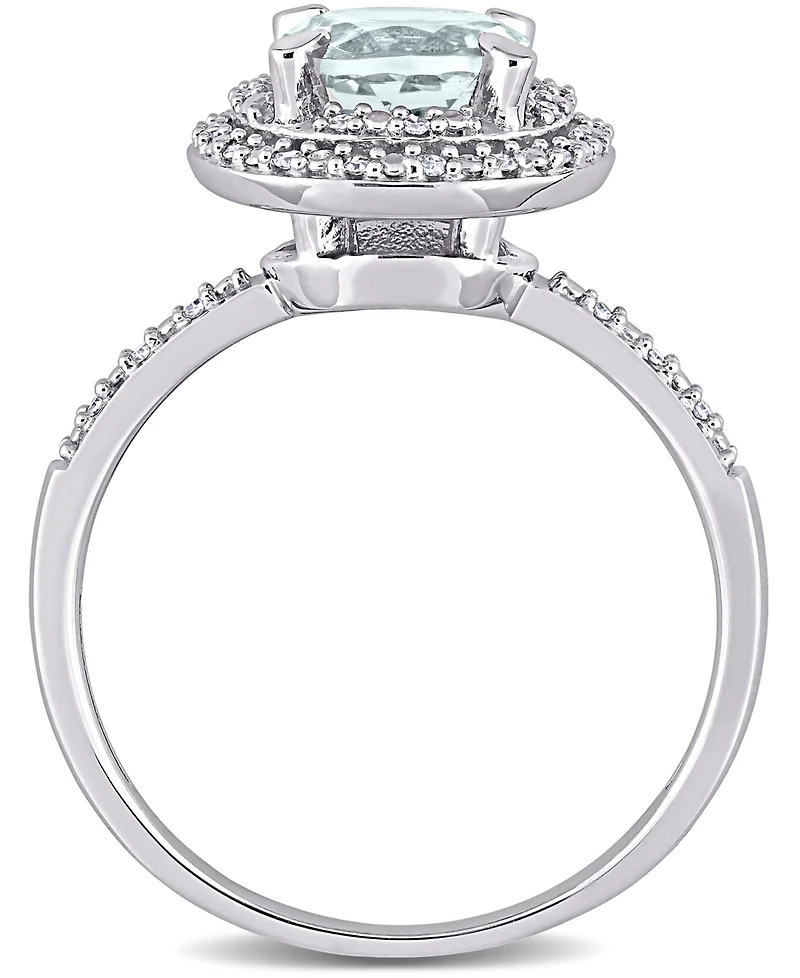 Aquamarine (1-1/7 ct. t.w.) & Diamond (1/10 Halo Ring 10k White Gold