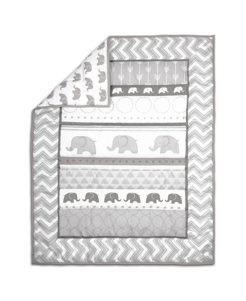 The Peanutshell Elephant Walk 3 Piece Baby Nursery Crib Bedding Set, Quilt, Fitted Crib Sheet, and Dust Ruffle